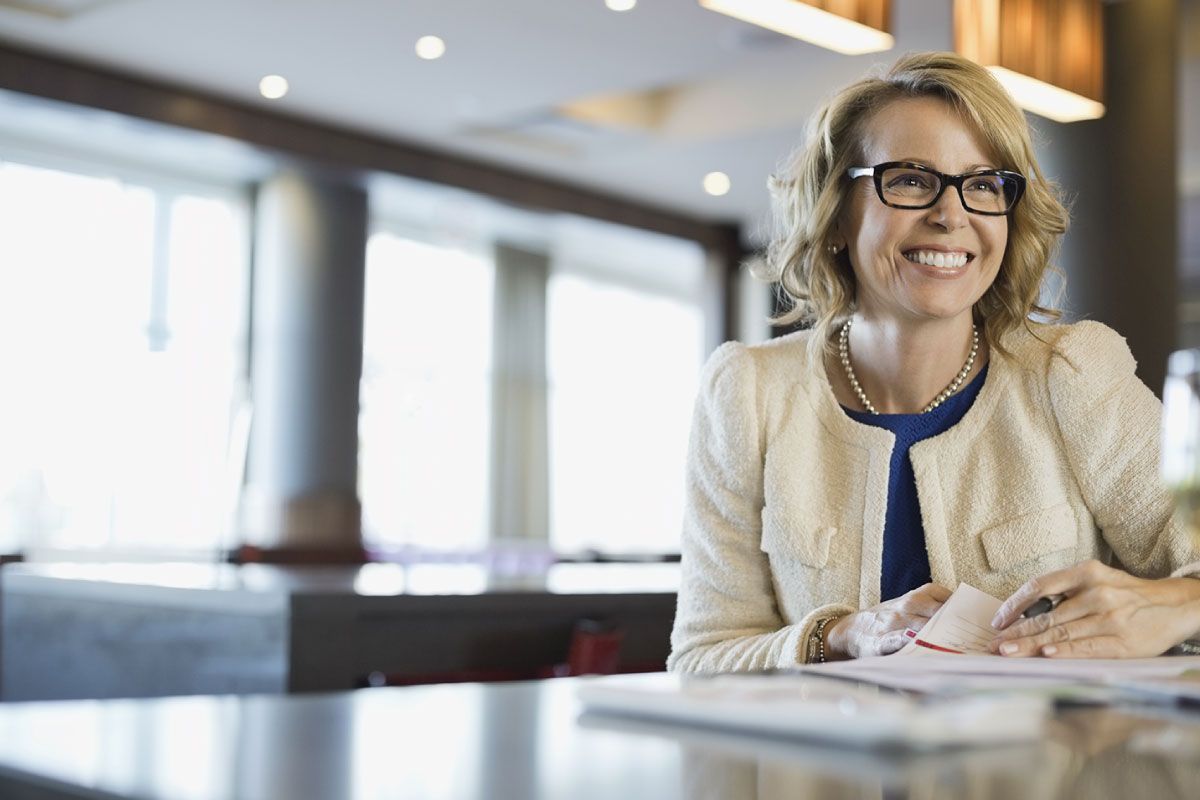 Woman in open business area